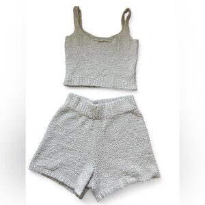 SKIMS Cozy Scoop Tank & Shorts Set in Aqua Gray discontinued color
